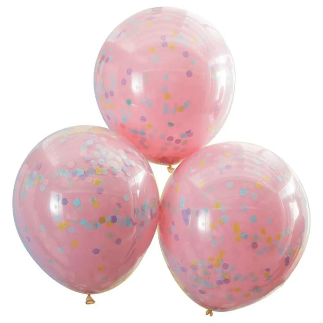 XXL Doppellagiger Konfetti-Ballon Ø 45 Rosa 3 Stk.